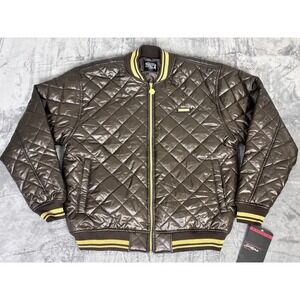 South Pole Mens Large Brown Quilted Puffer Jacket Gold Trim New With Tags Y2K